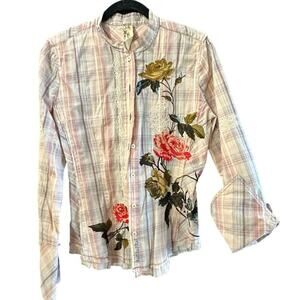3J Workshop Floral 100% Cotton Button-Down Top Size Medium
